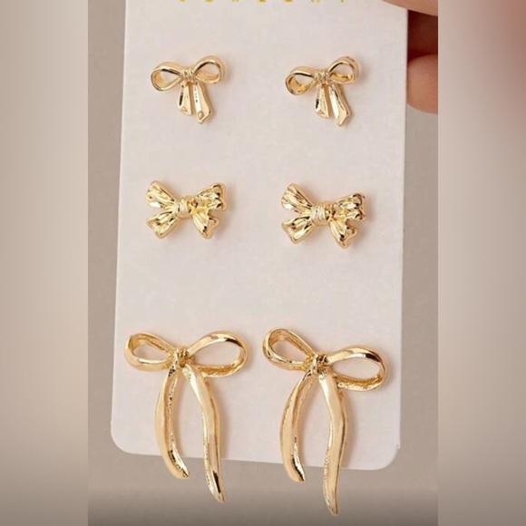 ✨Gold Bow Earrings Set - Picture 3 of 7